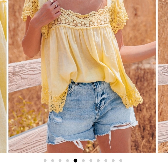 Vici Karina Cotton Crochet Top, Lemon Meringue - Picture 4 of 6